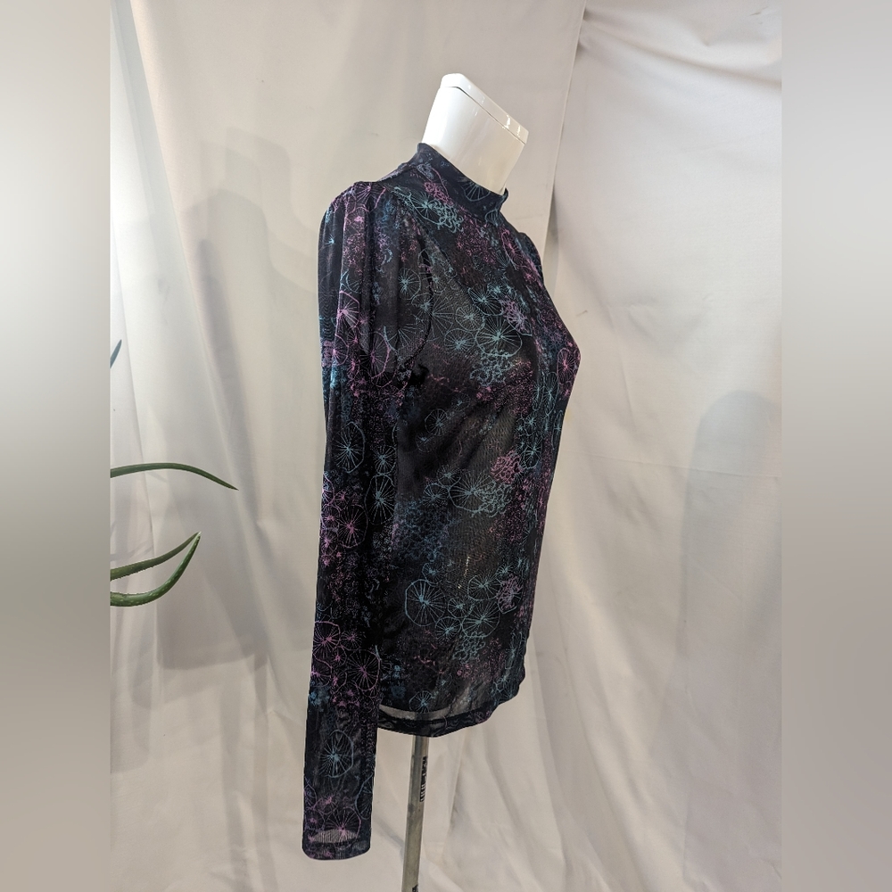 Mod Cloth Coral Black Reef Print Sheer Turtleneck Top - Picture 2 of 7